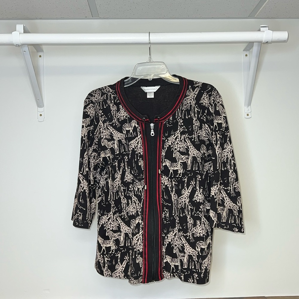 Christopher & Banks Black Safari Animal Zip Up Top-L